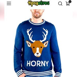 TIPSY ELVES MEN'S HORNY AS BUCK UGLY CHRISTMAS SWEATER EUC Size Large